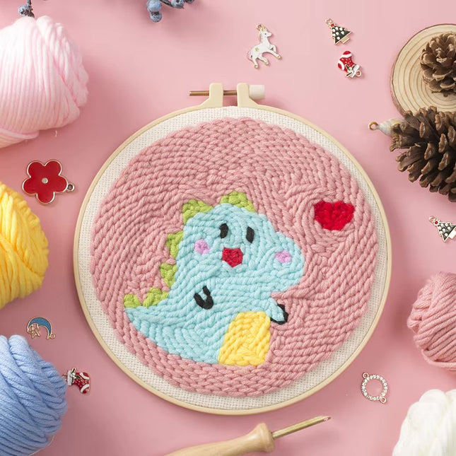 Lovely Yarn Animal Punch Needle Embroidery Kit with Yarn for Beginners DIY Needlework Wool Work Decorative Paintings Home Decor