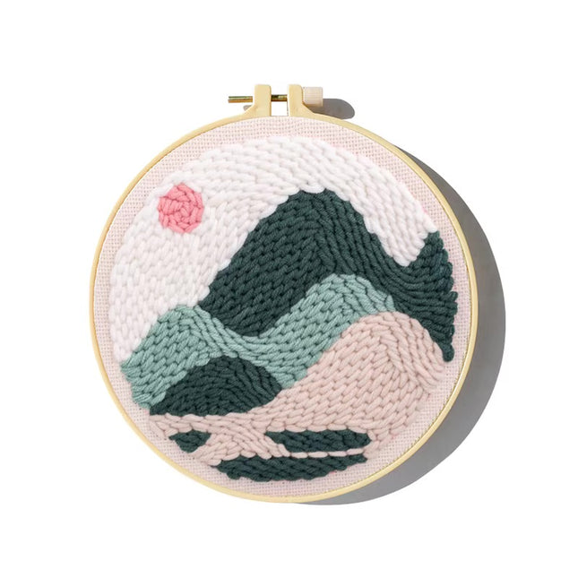 Mountains Scenery Punch Needle Embroidery Kit with Yarn for Beginners DIY Needlework Wool Work Decorative Paintings Home Decor