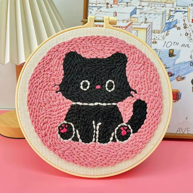 Cute Cat Punch Needle Starter Kits Soft Yarn Punch Needle Embroidery Kit Easy Embroidery Needlework Wool Work Home Decor
