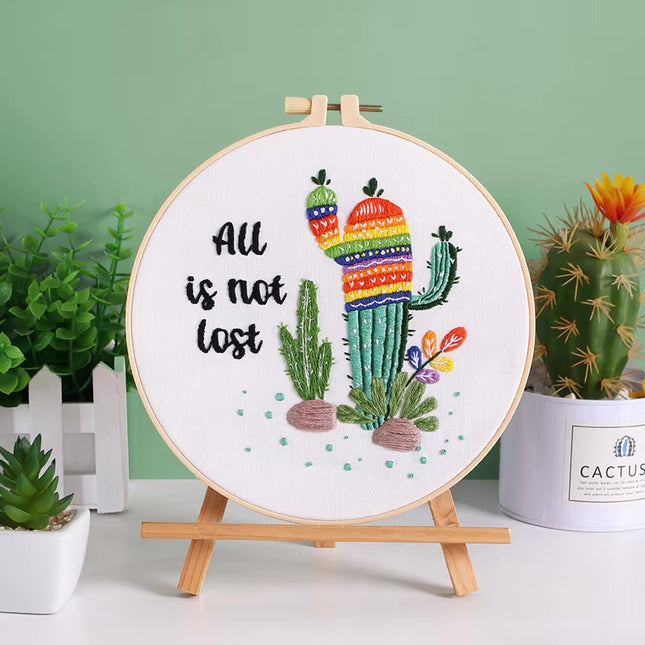 Embroidery Starter Kits for Adults Beginners with Stamped Pattern, Embroidery Floss + Needles + Hoop, Cactus Series