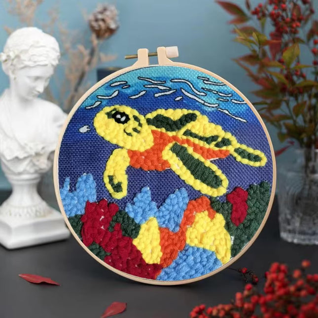 Cartoon Animal Punch Needle Embroidery Kit for Beginner Landscape Rug Tufting Coaster Yarn Punch Coaster Set For DIY Crafted