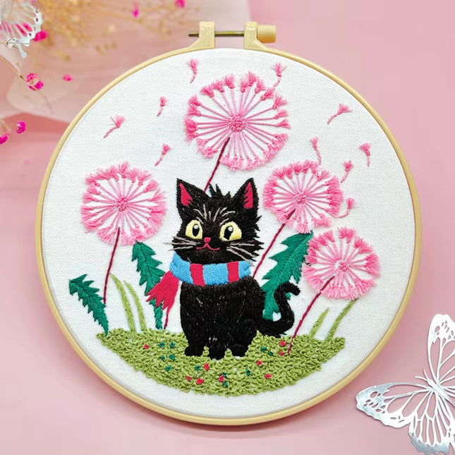 Cartoon Cute Cat Basic DIY Material Pack for Beginners with EN CN Instructions Needles Stamped Cloth for DIY Teenager