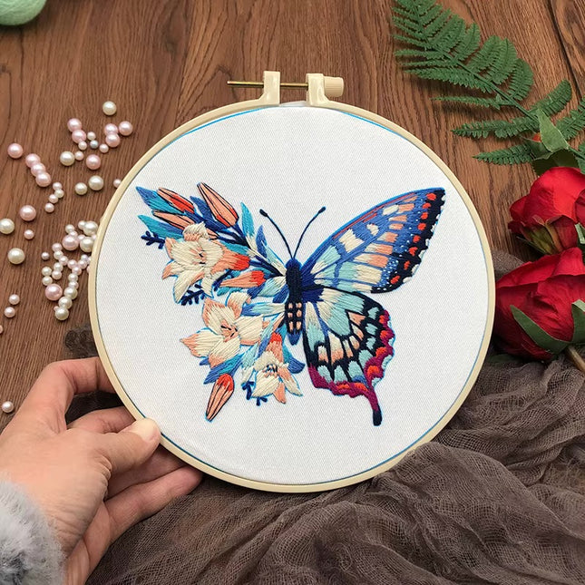 Butterfly Broidery Kit with flower Embroidery Kit for Beginners Needles Enough Embroidery Thread