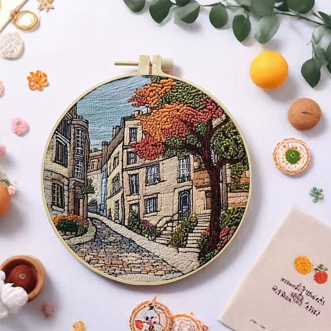 The Street Scenery Series Handmade DIY Embroidery Material Package Set Includes A 15-centimeter Embroidery Clip, Needle And Thre