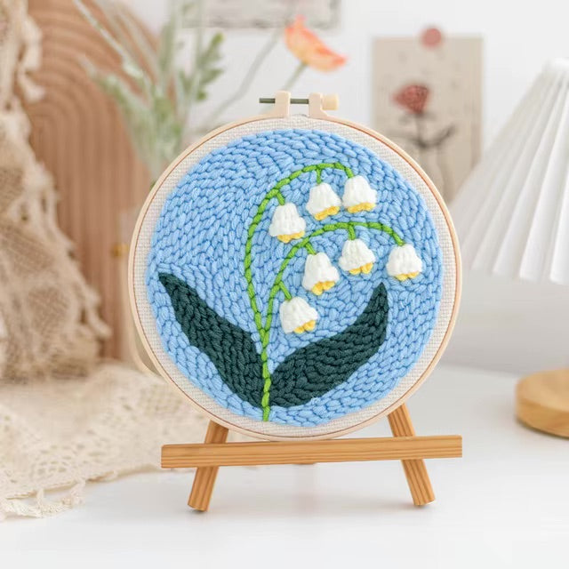 Punch Needle Embroidery for Beginner Cross Stitch Starter Kits Scenery Threader Fabric Embroidery Hoop Yarn Rug Hooking Tool Set