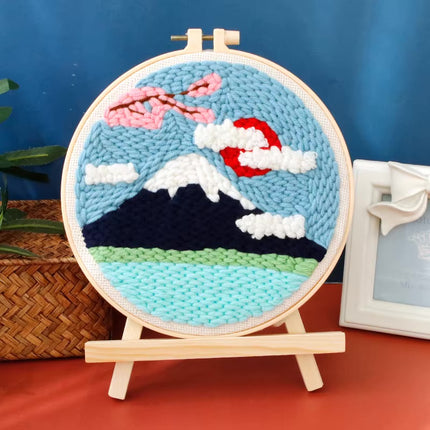 GATYZTORY DIY Landscape Pattern Punch Needle Embroidery Kit 20x20cm Frame Punch Set for Beginners Easy Handicraft DIY Decor Gift