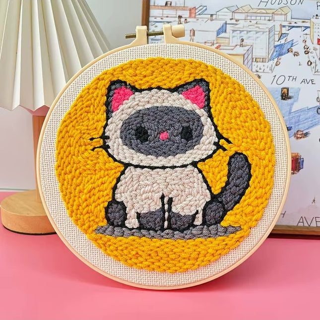Cute Cat Punch Needle Starter Kits Soft Yarn Punch Needle Embroidery Kit Easy Embroidery Needlework Wool Work Home Decor