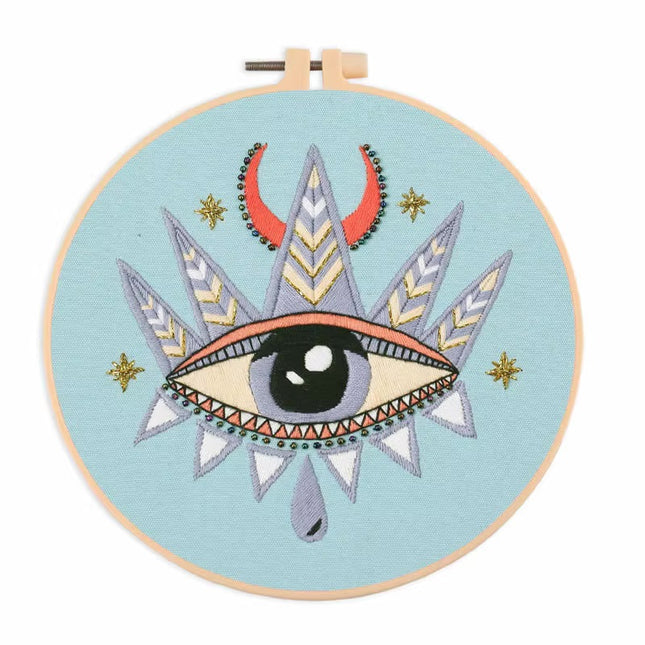 Eye Embroidery Starter kit with Patterns, DIY Adult Beginner Cross Stitch Kits, Including Colored Threads and Needles