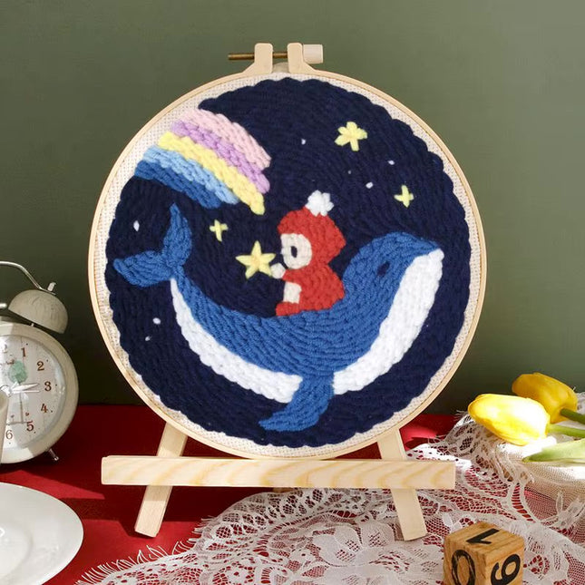 DIY Craft Punch Needle Embroidery Kits Rug for Starter Kits with Stamped Color Pattern Package Yarn and Embroidery Needle Pen