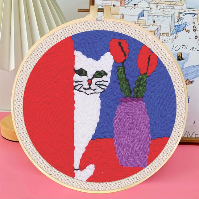 Animal Cat Pattern Punch Needle Embroidery Starter Kit Punch Needle Kits Embroidery Pen For Adults Kids Beginner Gift Home Decor