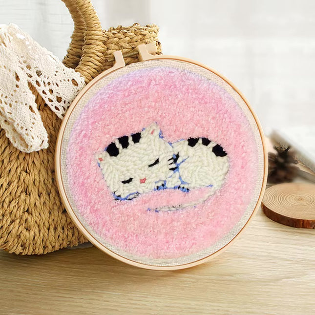 20x20cm Punch Needle Embroidery Starter Kits For Beginners Punch Needle Embroidery Hoops Flowers  Animals Picture Diy Crafts