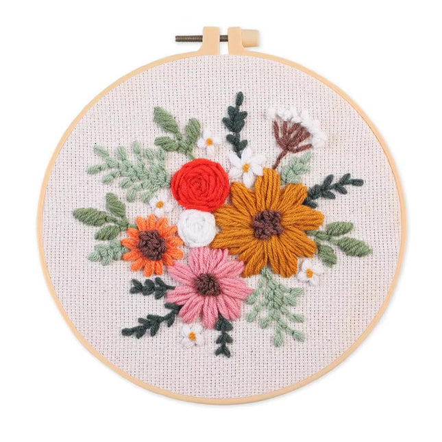 Daisy Sunflower Flower Punch Needle Kit with EN Instructions Stamped Cloth,Needle, Pen,Threader Kit for DIY Craft