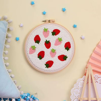 DIY Punch Needle Embroidery Kit with Yarn Food Pattern Starter Kit Magic Tufting Set Poking Cross Stitch Handwork Needlework