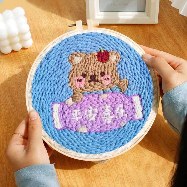 CHENISTORY Punch Needle Embroidery Kit Cartoon Animal Starter Set  For Adult Beginner Funny Kit Needlework DIY Craft