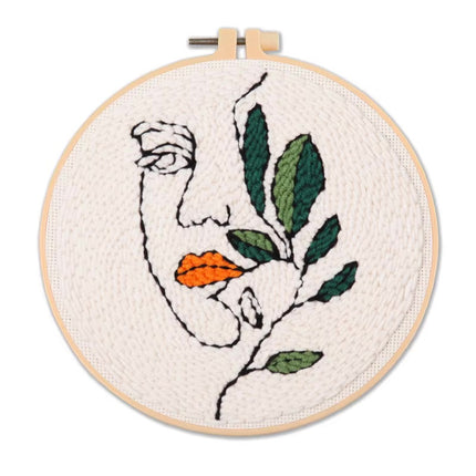 Women Art Punch Needle Embroidery Starter Kits Punch Needle Tool Threader Fabric Embroidery Hoop Yarn Rug for Craft Lover