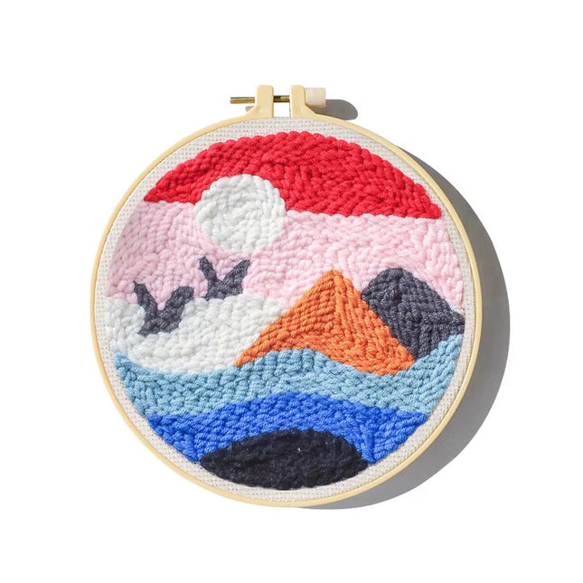 Mountains Scenery Punch Needle Embroidery Kit with Yarn for Beginners DIY Needlework Wool Work Decorative Paintings Home Decor