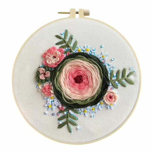 Flower Stamped Cross Stitch Embroidery Kits with Hoop Cloth Color Thread