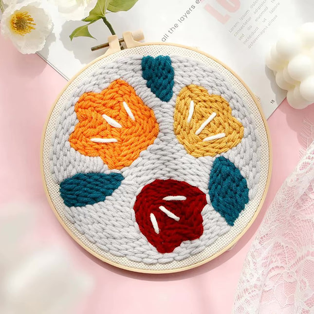 RUOPOTY Flowers Diy Punch Needle Embroidery Starter Kits Crafts Poking Embroidery Painting Hoop Yarn Rug For Home Decor 20x20cm