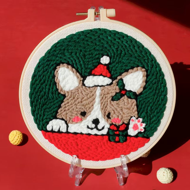 Easy DIY Craft Punch Needle Embroidery Kits with Stamped Color Pattern Package Instruction,Yarn and Adjustable Pen Christmas