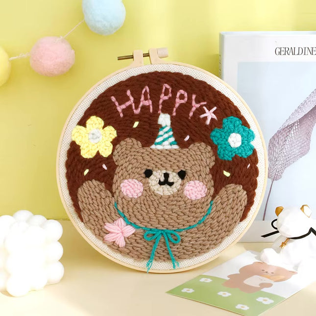 GATYZTORY 20x20cm Punch Needle Embroidery Starter Kits Cute Animal Pattern forBeginners Handcraft Punch Needle Needlework