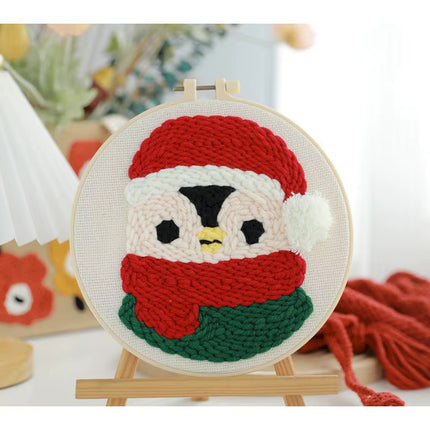 Easy DIY Craft Punch Needle Embroidery Kits with Stamped Color Pattern Package Instruction,Yarn and Adjustable Pen Christmas