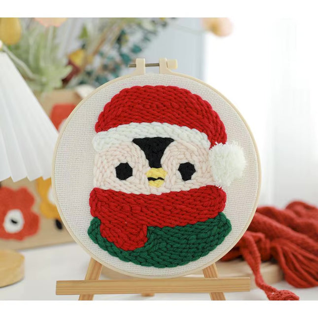 Easy DIY Craft Punch Needle Embroidery Kits with Stamped Color Pattern Package Instruction,Yarn and Adjustable Pen Christmas