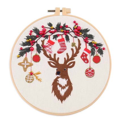 3D Snow Tree Deer Christmas Embroidery Kit with EN Instructions,Needle,Thread,Stamped Cloth for Holiday Gift