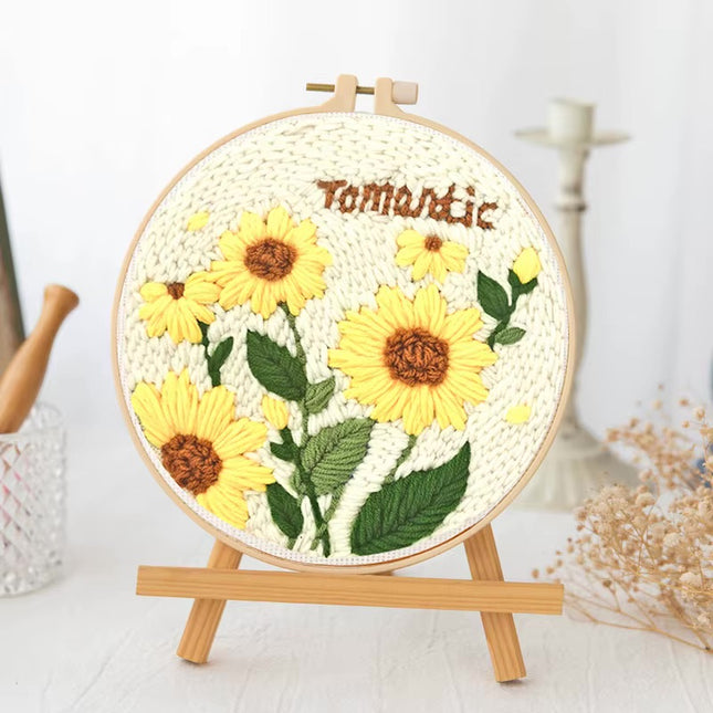 Sunflower Embroidery StarterKit Magic Punch Needle For Home Decoration European Style Instructions Cross Stitch Set With Hoops