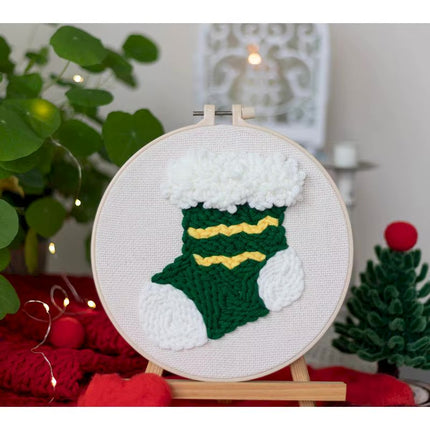 Easy DIY Craft Punch Needle Embroidery Kits with Stamped Color Pattern Package Instruction,Yarn and Adjustable Pen Christmas