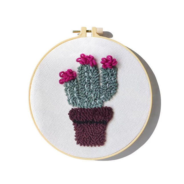 Cute Flower Fruit Yarn Embroidery Needlework Punch Needle Embroidery Kit for Beginners Home Decor