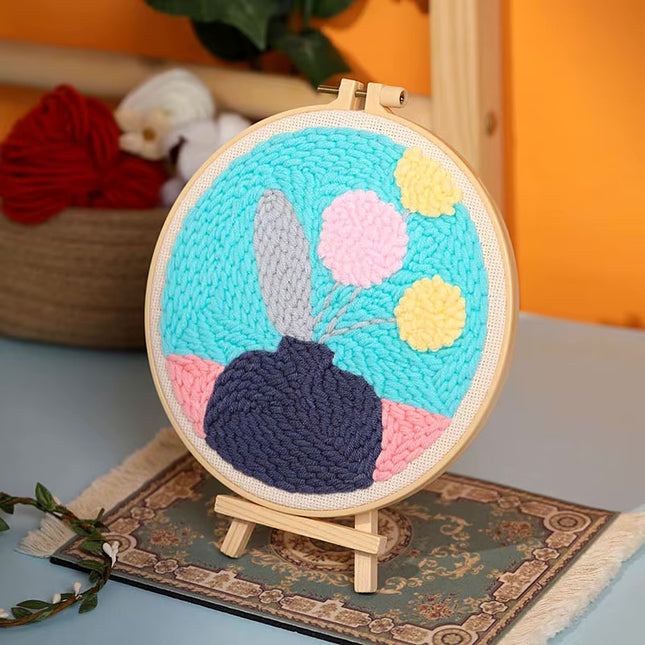 DIY Punch Needle Embroidery Kit with Yarn Floral Pattern Starter Kit Magic Tufting Set Poking Cross Stitch Tools For Knitting