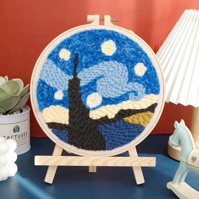 GATYZTORY DIY Landscape Pattern Punch Needle Embroidery Kit 20x20cm Frame Punch Set for Beginners Easy Handicraft DIY Decor Gift