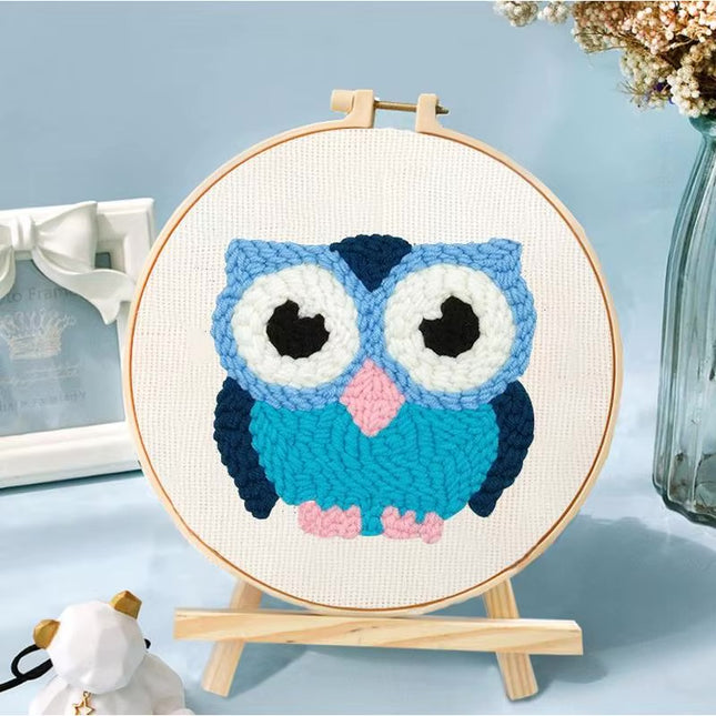 CHENISTORY Owl Punch Needle Embroidery Kits Sewing Kit Needlework Cross Stitch Beginner Kits For Adult Funny Needlework 20x20cm