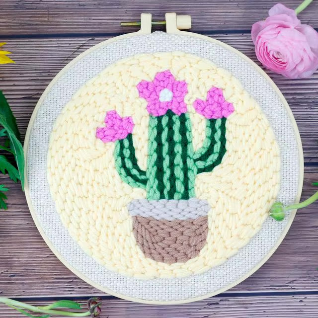 Punch Needle Embroidery Starter Kits Flower Easy Punch Needle Kits Animal Tool with Instruction Threader Fabric Yarns and Hoop