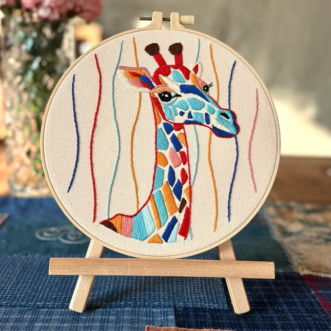 Cute Cartoon Giraffe Animal Embroidery kit for DIY Crafter with Thread Needle Instructions Cross Stich Kit DIY Gift
