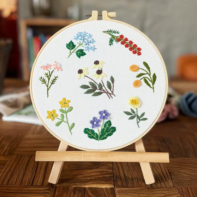 Simple Flower for Teenager Embroidery Kit with Thread, CN EN Instruction,Stamped Cloth,Needles DIY Gift for Student