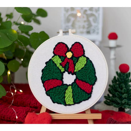 Easy DIY Craft Punch Needle Embroidery Kits with Stamped Color Pattern Package Instruction,Yarn and Adjustable Pen Christmas