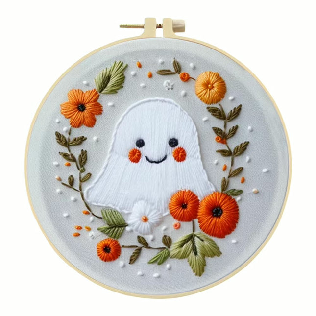 Halloween Stamped Cross Stitch Embroidery Kits with Hoop Cloth Color Thread