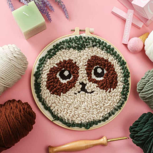 Cute Cartoon Animal Punch Needle Embroidery Kit for Beginners Soft Yarn Needlework Embroidery Set Home Decor
