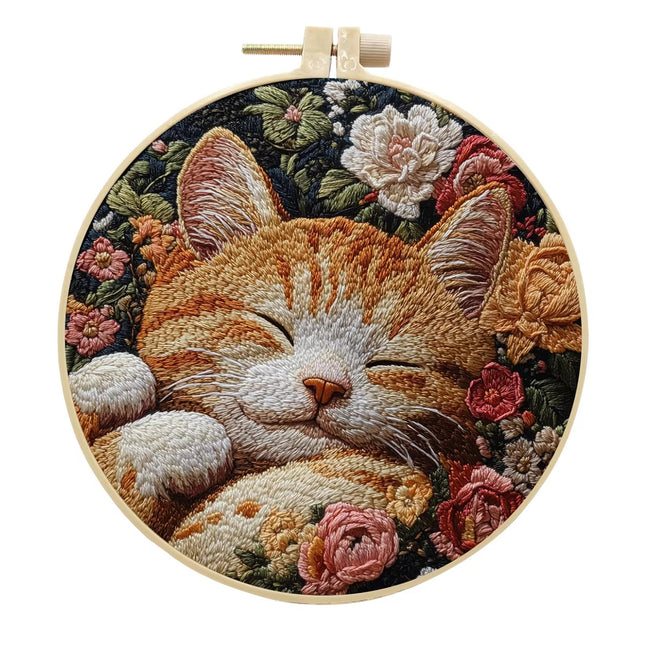 Cat Flower Black Cloth Pattern Embroidery Set with Needle Instruction Stamped Clothes Kit for Room Decor Perfect Handmade Gift