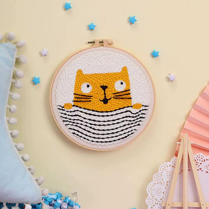 GATYZTORY punch needle embroidery set kit Cat Cute Animal Picture Cross stitch kits Embroidery frame crafts for adults Diy Gift