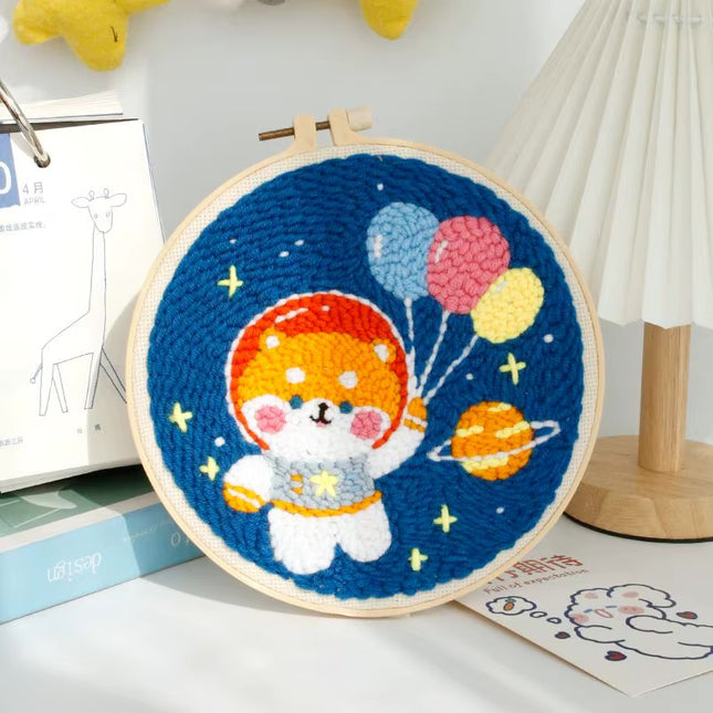 Diy Punch Needle Kit Planet Animals Crafts For Beginner Needle Embroidery Starter Kits For Diy Cross Stitch Home Decor