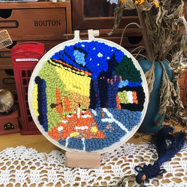 Moon Landscape Punch Needle Embroidery Kit for Beginners Soft Yarn Van Gogh Starry Sky Needlework Wall Painting Home Decor