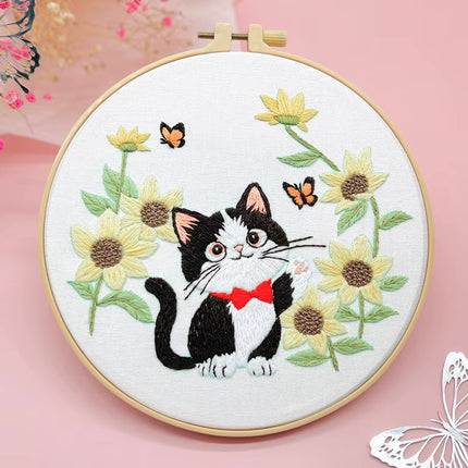 Cartoon Cute Cat Basic DIY Material Pack for Beginners with EN CN Instructions Needles Stamped Cloth for DIY Teenager
