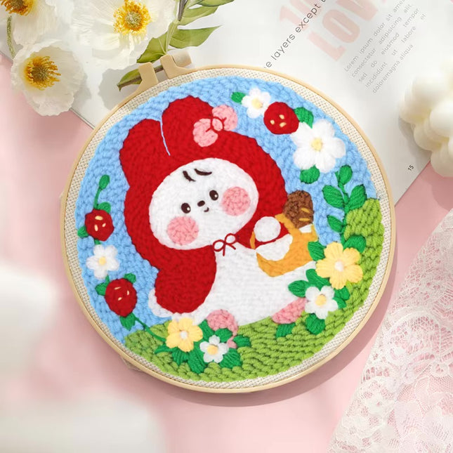 20x20cm Punch Needle Embroidery Starter Kits Rabbit Pattern for Adults Beginners Handcraft Punch Needle Kits with Embroidery