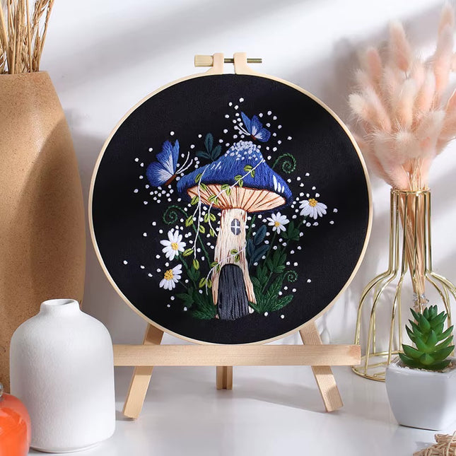 Mushroom Embroidery Kit for Beginners Pumpkin Cross Stitch Set DIY Adult Hand Needlepoint Set with Mushroom Pattern Needles