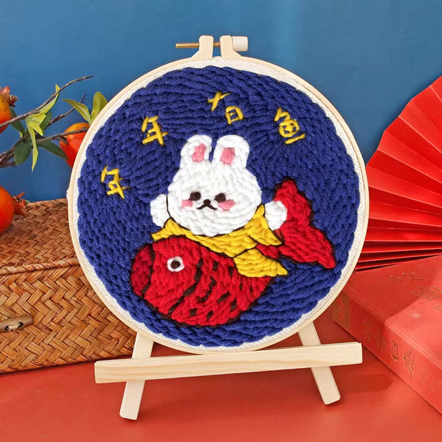 20x20cm Punch Needle Embroidery Starter Kits Rabbit Pattern for Adults Beginners Handcraft Punch Needle Kits with Embroidery