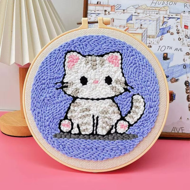 Animal Cat Pattern Punch Needle Embroidery Starter Kit Punch Needle Kits Embroidery Pen For Adults Kids Beginner Gift Home Decor
