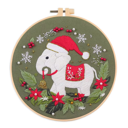 3D Snow Tree Deer Christmas Embroidery Kit with EN Instructions,Needle,Thread,Stamped Cloth for Holiday Gift