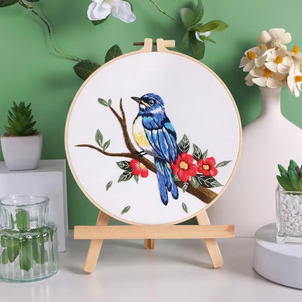 Chinese Wind Bird Flower Pattern Embroidery Kit with Instruction Needle Cloth with Pattern for DIY Craft Kit Home Decor